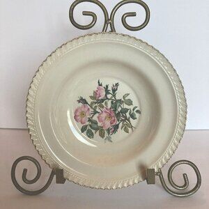 Vintage Wild Rose Harker Pottery Cottage Core 22 kt Gold Rim Soup Bowl 8.5”